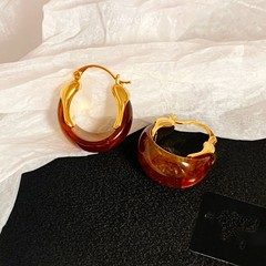 真 � � ゴールドメッキU字型バスケット樹脂耳留め金秋冬レトロ美ラードピアスファッション気質高級感ピアス
