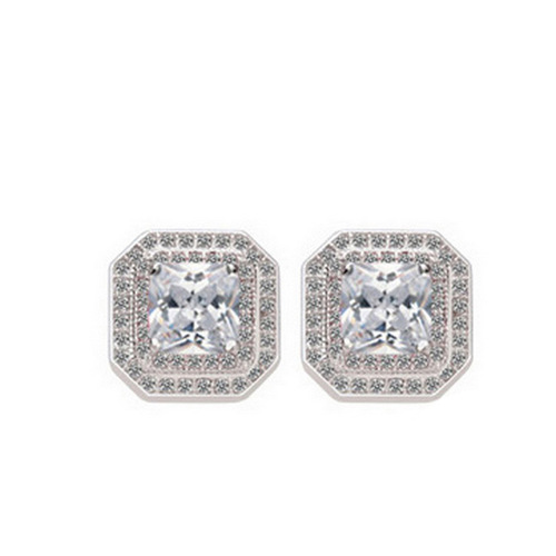 18k White Gold Fashion Square Stud Earrings with Diamond Herringbone Setting, Cross-Border Supply e668