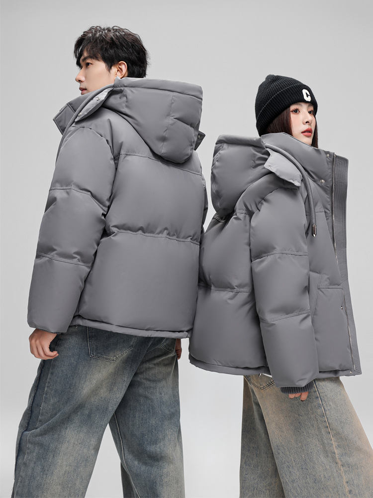 Love same style white label down jacket men and women couple thickened short hooded loose fashion bread coat warm coat