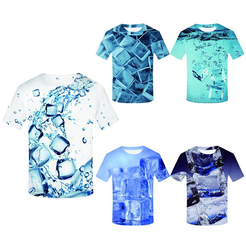 Amazon Cross-Border Wish Hot-Selling Colorfulful Stereo Ice Cube 3D Printed Men's Short-Sleeved T-Shirt in Stock