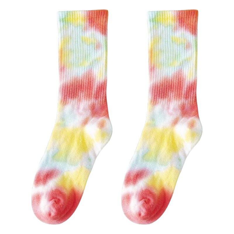 Calcetines de algodón de media pantorrilla teñidos calcetines de moda callejera transfronterizos calcetines ins calcetines de color degradado de las mujeres moda personalidad deportiva moda