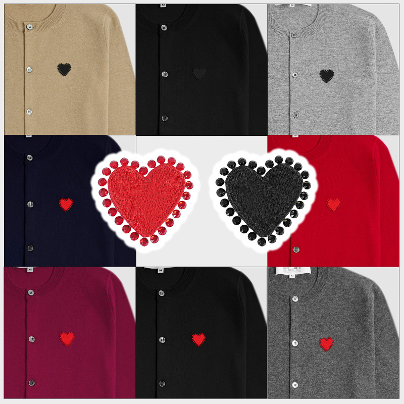 Japanese-Style Kawaikou Diamond-Encrusted Heart Cardigan, Red Couple Style Play Round-Neck Sweater, Knitted Wool Sweater Cdg Japanese-Style Kawaikou Diamond-Encrusted Heart Cardigan, Red Couple Style Play Round-Neck Sweater, Knitted Wool Sweater Cdg