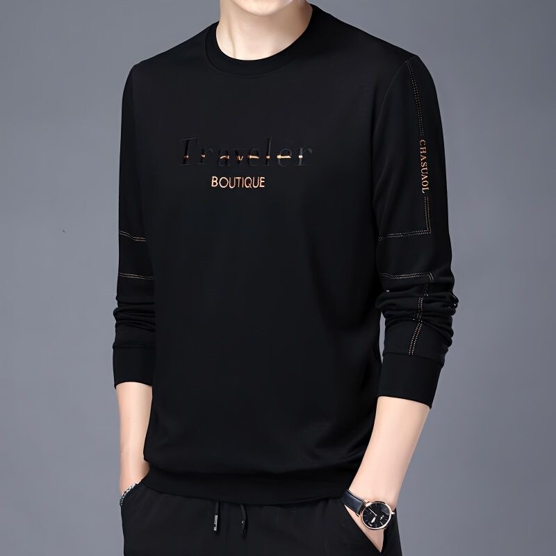 New spring and autumn long-sleeve t-shirt for men, round-neck sweatshirt with embroidery, casual base shirt, fashionable inner shirt for middle-aged men New spring and autumn long-sleeve t-shirt for men, round-neck sweatshirt with embroidery, casual base shirt, fashionable inner shirt for middle-aged men