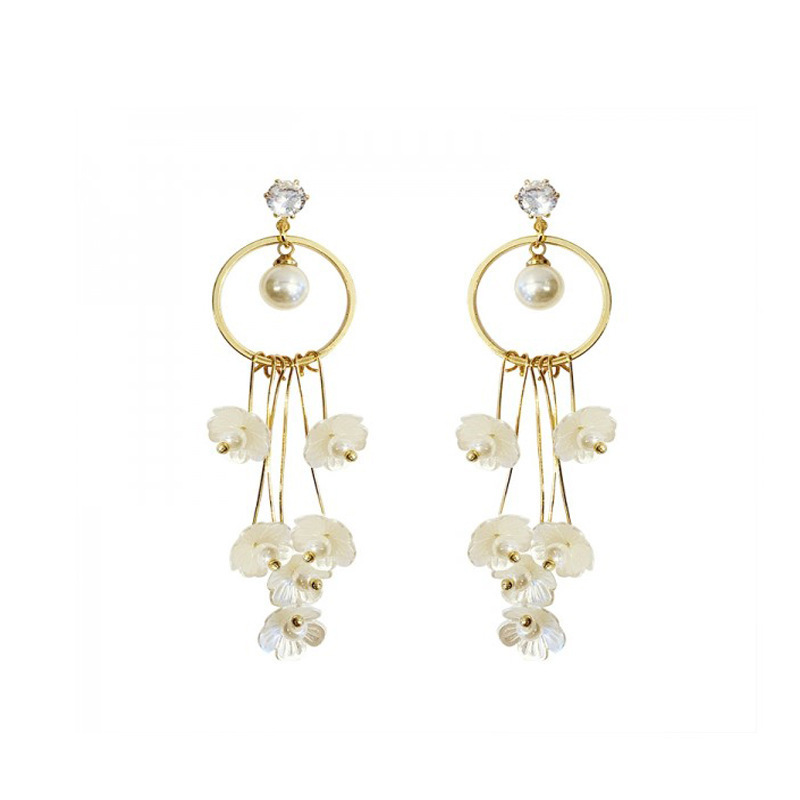Pendientes de plata con forma de flor de perla coreana, elegantes, sencillos y únicos.