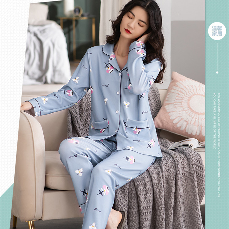 Pijamas de primavera y otoño de las mujeres de manga larga 100% algodón dulce lindo estudiante hogar desgaste de las mujeres de otoño más tamaño de algodón cardigan