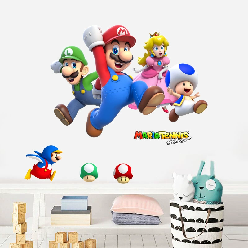 Супер Марио Марио, макет детского сада, мультяшные наклейки на стену, украшение для спальни, гостиной, наклейки из ПВХ