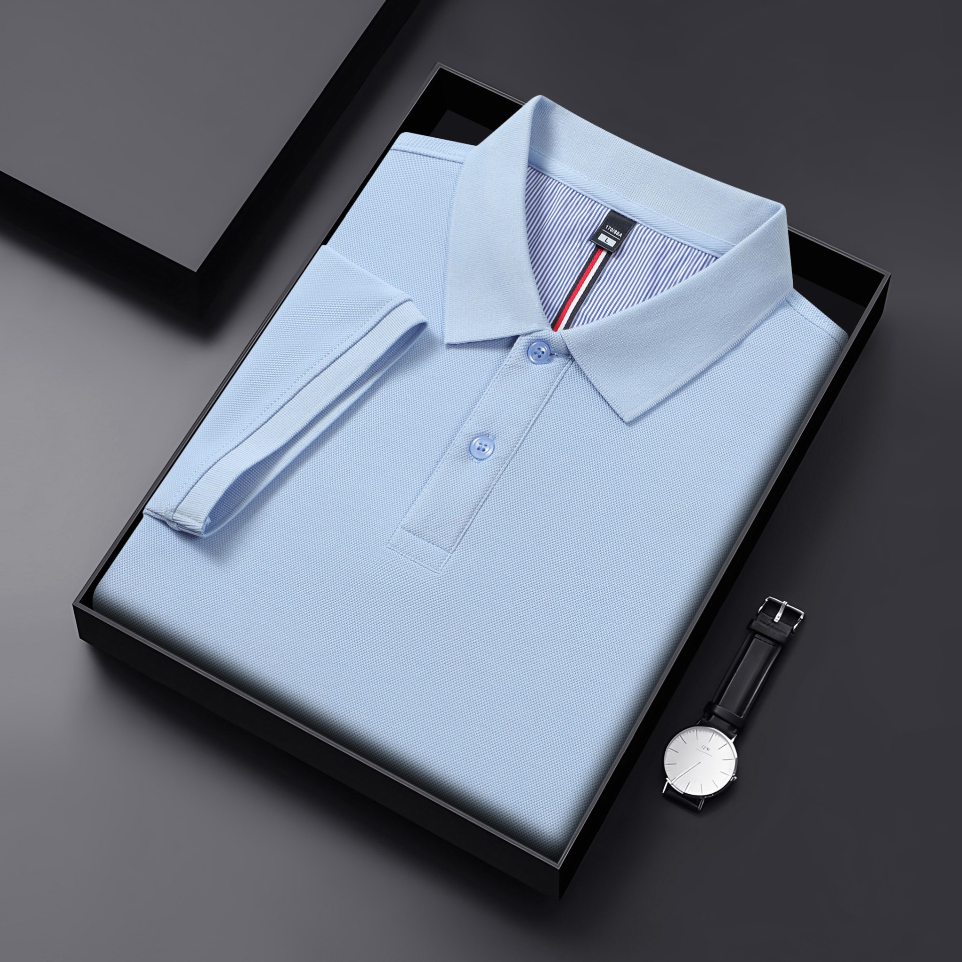 Verano pesado frío y transpirable 7A antibacteriano 65 algodón gran solapa de cuentas en vivo camisa POLO caliente camiseta de manga corta