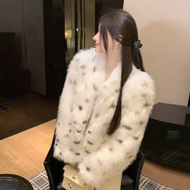 冬季立领新款韩版环保皮草仿狐狸毛仿豹纹皮草小个子外套女