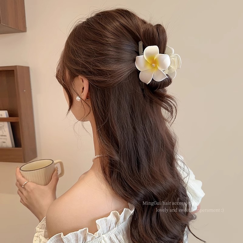 2025 nueva sensación de alto nivel de flores de cabello huevo de flores agarrando clip de cabeza de mujer cabeza de flores de tiburón clip de cabello