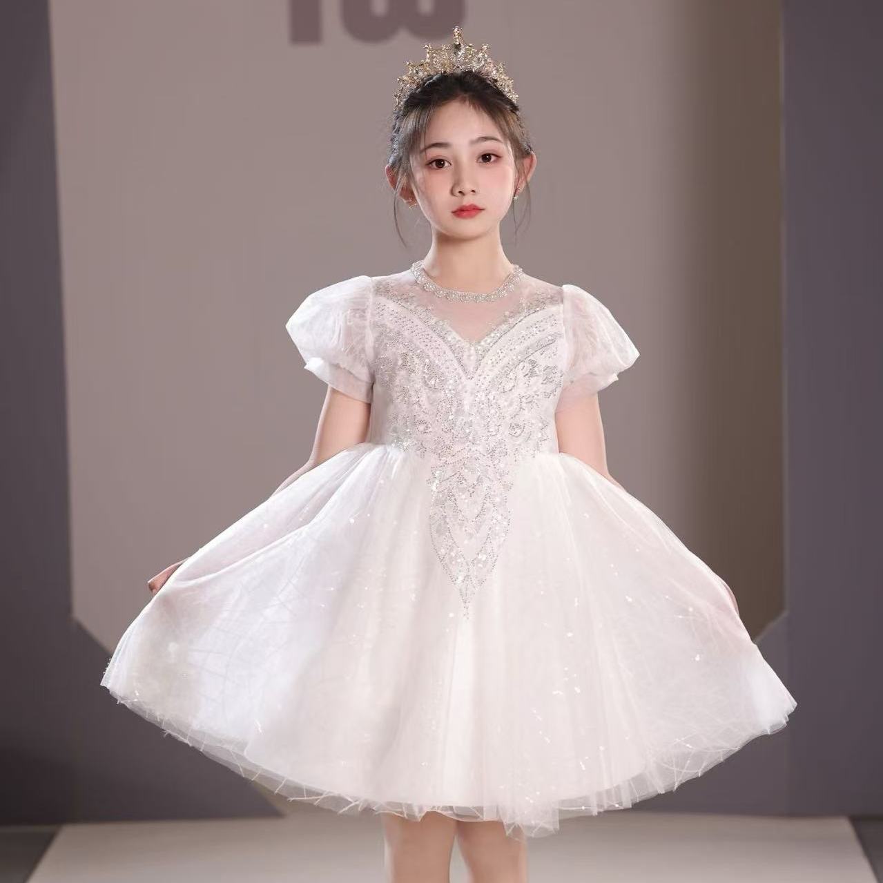 女童礼服婚纱钢琴钢琴演奏花童主持人小女孩儿童公主生日演出服