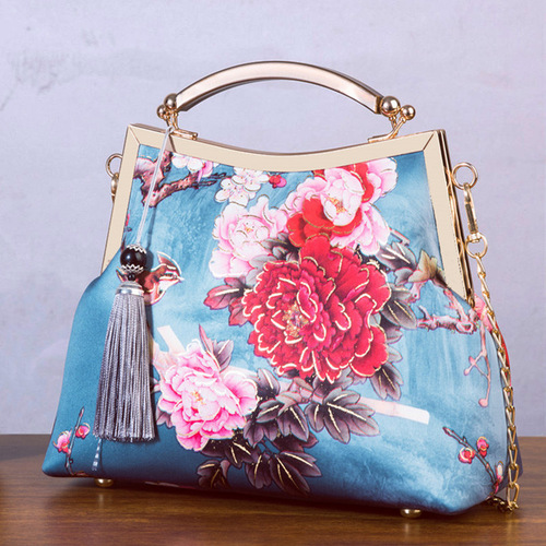 Retro national tassel Cheongsam qipao dress bag style rich peony handbag finished product handbag