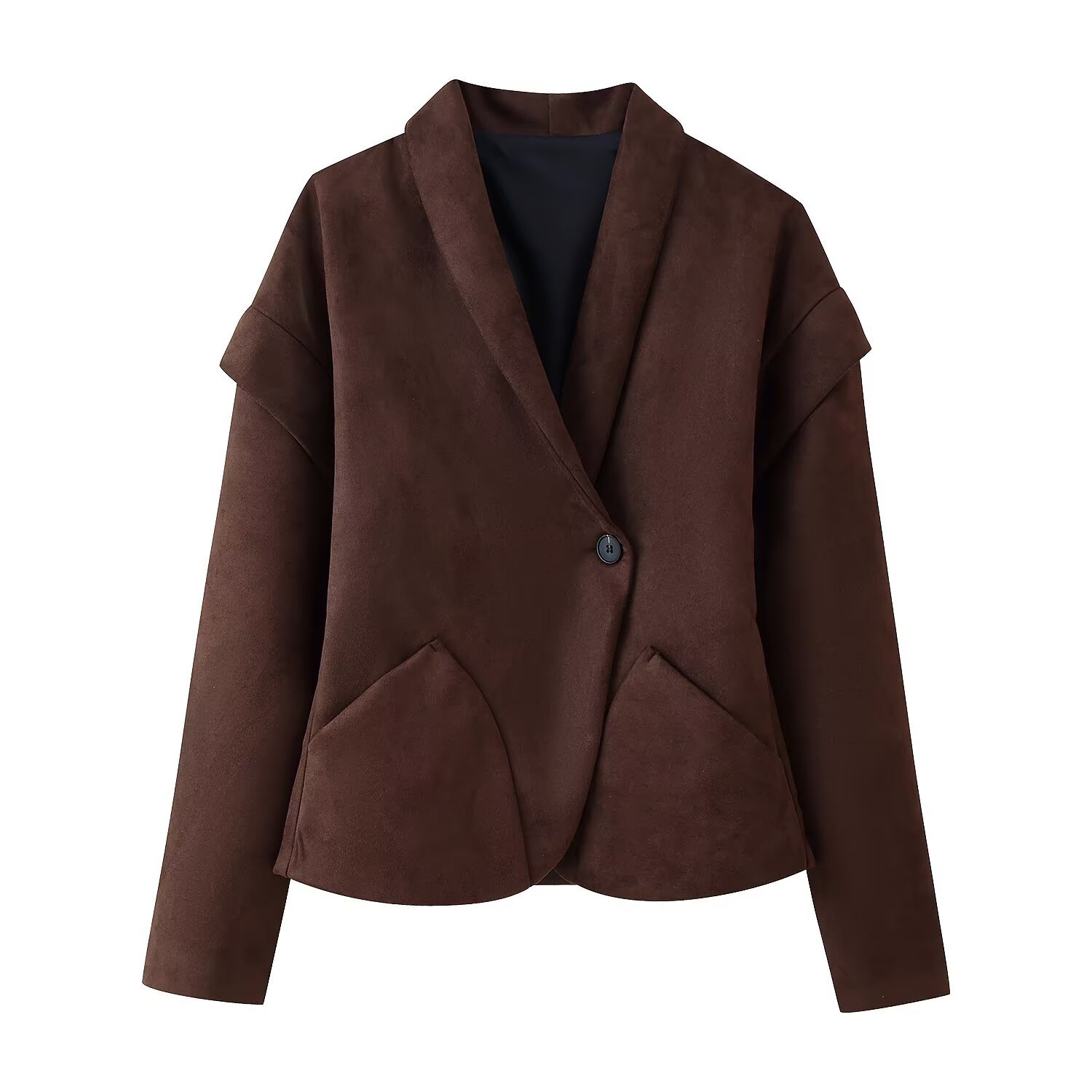 cross-border Wholesale 2025 Autumn New Women's V-neck Suede Single-button Loose Blazer For Women_voghion.com