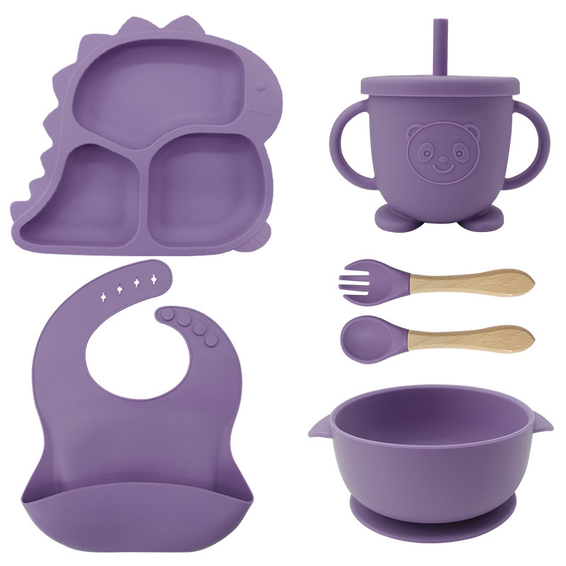 Baby Products Factory Vajilla para bebés Juego de vajilla de silicona para recién nacidos Juego de vajilla para niños de dibujos animados Juego de complementos alimenticios