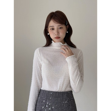 【柔雾秘境 】歌铭半高领木耳花边打底衫女冬季新款内搭T恤T2022F