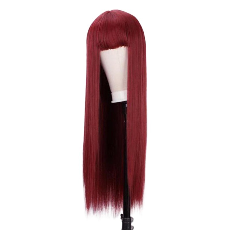 Peluca naranja Pelo Largo recto de las mujeres comercio electrónico transfronterizo Moda europea y americana teñido Pelo Largo fibra química sombrero entrega en el extranjero de una sola pieza
