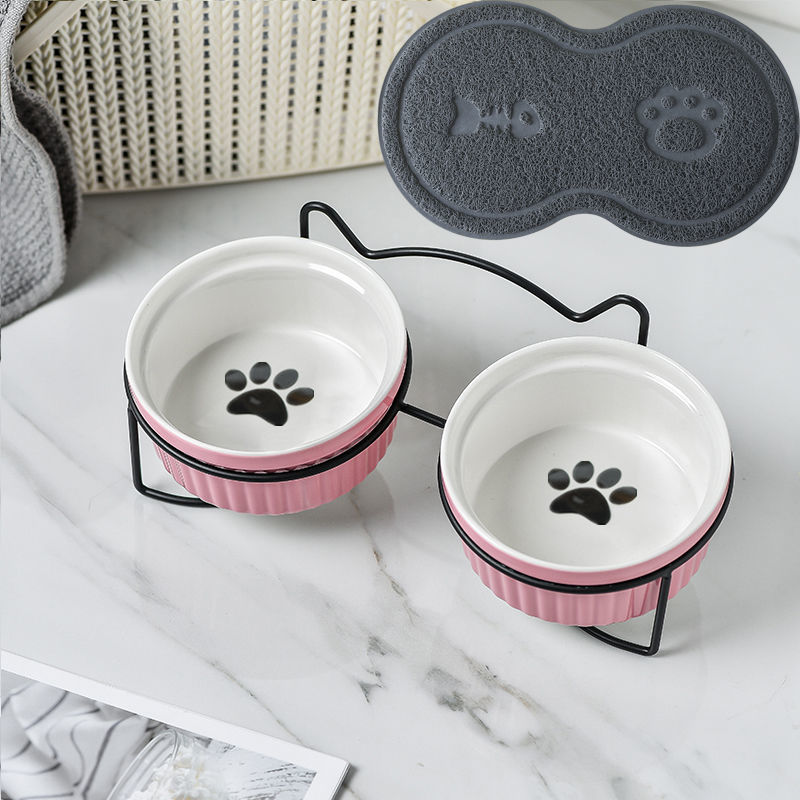 Cerámica doble cuenco cuello para perro y gato cuenco para mascotas cuenco para perros cuenco para perros cuenco para gatos cuenco alimentador para mascotas