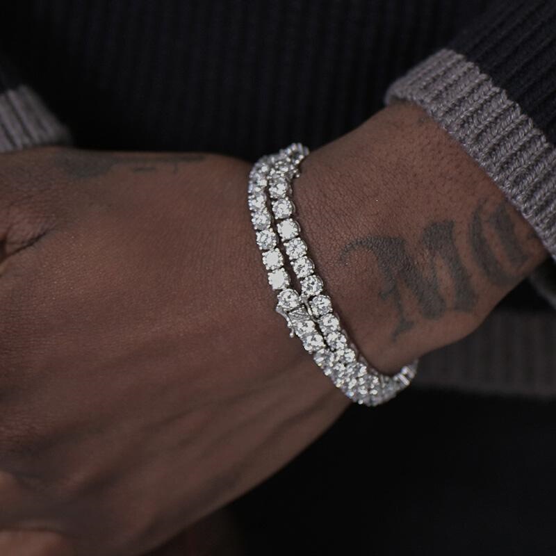 Authentic Men's Trendy European Silver Tennis Chain Bracelet, Non-Fading High Street Diamond Bracelet for Men, Hip-Hop Full Diamond Authentic Men's Trendy European Silver Tennis Chain Bracelet, Non-Fading High Street Diamond Bracelet for Men, Hip-Hop Full Diamond