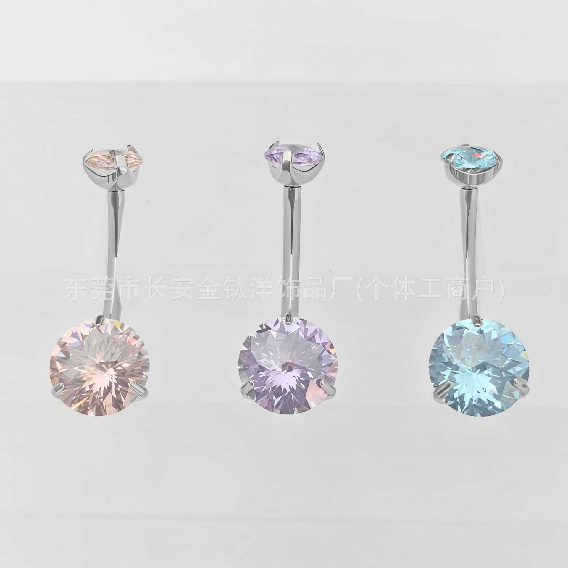 F136 Titanium Internally Threaded Zirconia Curved Barbell Belly Button Ring G23 Titanium Alloy Body Piercing Jewelry detail image 4