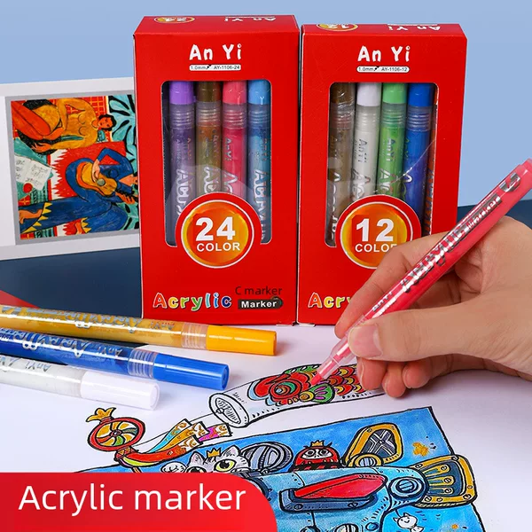 Children's Acrylic Watercolor Pen Acrylic Marker Pen Student Art Brush Xiaohongshu Recommended 24-Color Water-Based Marker Pen