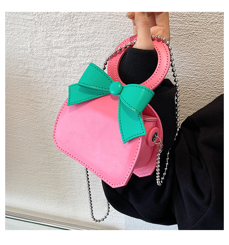 Women's Small Pu Leather Color Block Cute Bowknot Square Magnetic Buckle Handbag display picture 6