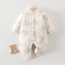 婴幼儿A类夹棉150克加厚连体衣秋冬新生儿外穿爬服宝宝加厚棉服