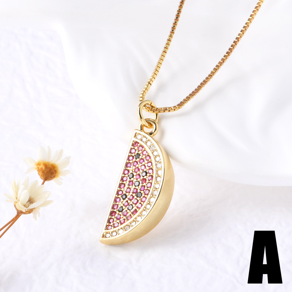 Pendant Necklace Classification Wholesale Jewelry Retro Cherry Fruit Strawberry Copper Zircon Plating Pendant Necklace Box Chain
