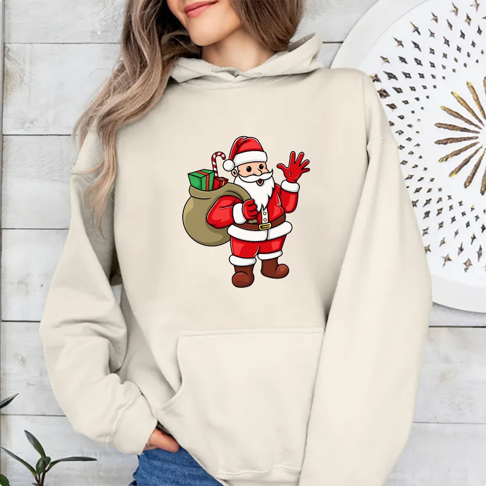 Jolly Claus Cartoon Print Unisex Women's Hoodie