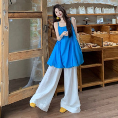 ドーパミンプリーツサスペンダーレディース2025夏新作韓国デザインゆったり西洋風花バッグベストトップトレンディ