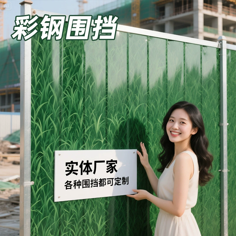 Маленький травяной забор, инженерно-строительные работы, муниципальный защитный забор, перегородка из листового железа, газон на строительной площадке, цветной стальной забор