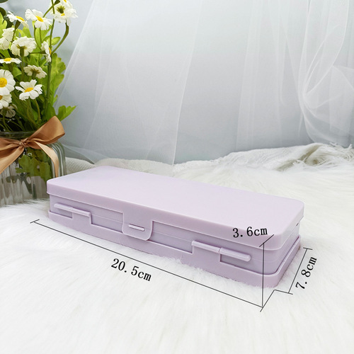 Simple solid color double layer stationery box candy color matte pen box handmade cream glue DIY student desk storage box