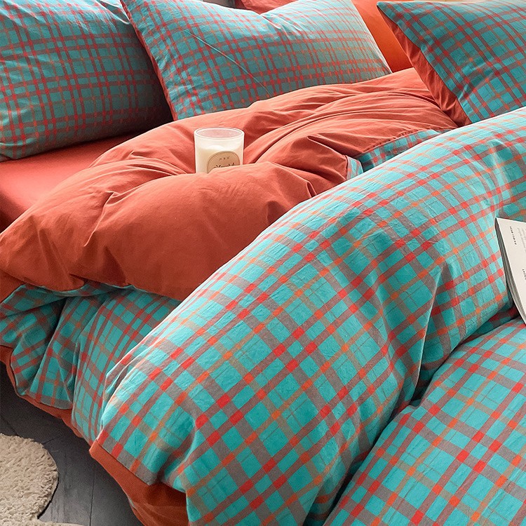 Juego de cuatro piezas de algodón 100 cama de dormitorio de algodón de tres piezas sábanas, edredón, funda de edredón, funda de edredón, cama individual para niños 4