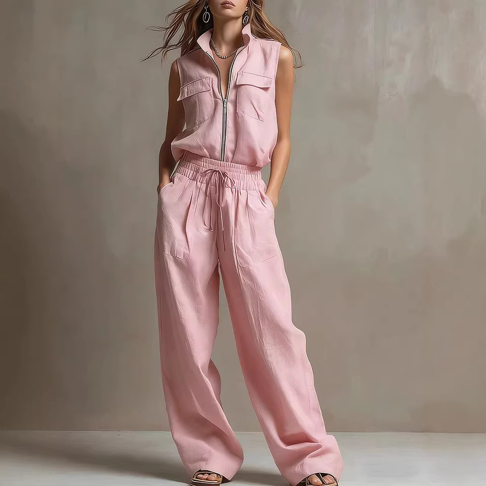 Lässiger Damen-Trainingsanzug mit Reißverschluss – Atmungsaktive Polyester-Loungewear-Hose und -Jacke (S-5XL, 6 Farben, lockere Passform für Fitnessstudio und Reisen)_voghion.com