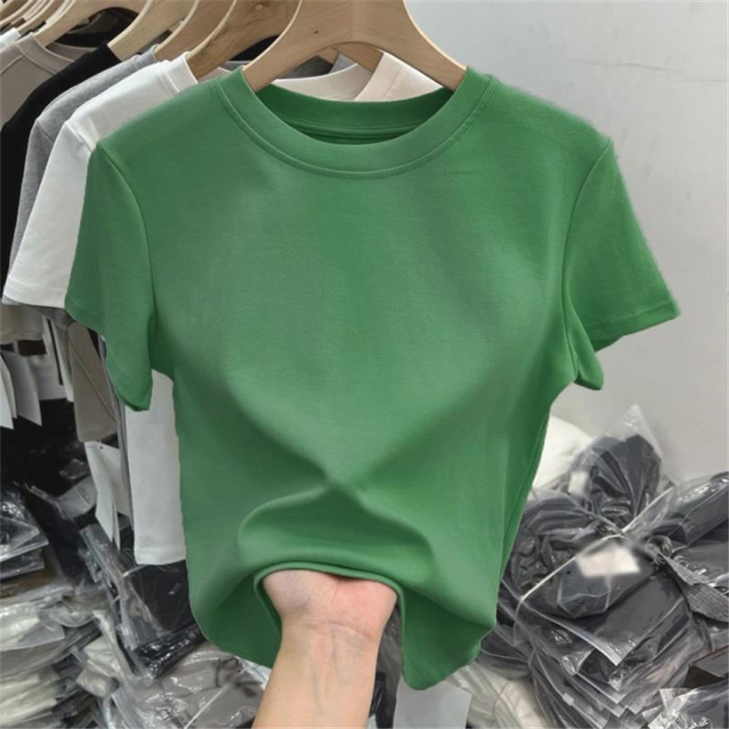 Green Pure Cotton Round Neck Short-Sleeve T-Shirt for Women, Summer 2026 New Slim-Fit Base Layer Top Green Pure Cotton Round Neck Short-Sleeve T-Shirt for Women, Summer 2026 New Slim-Fit Base Layer Top