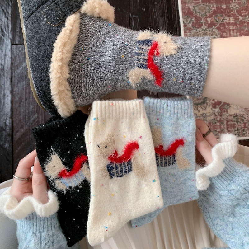 wool socks children‘s new cartoon scarf puppy tube socks thick warm socks japanese neps yarn bunching socks