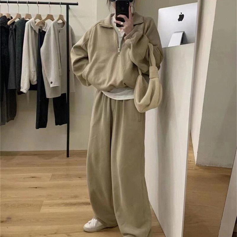 New fashion trendy suit women's autumn and winter casual sports small temperament stand collar sweater sweatpants two-piece set