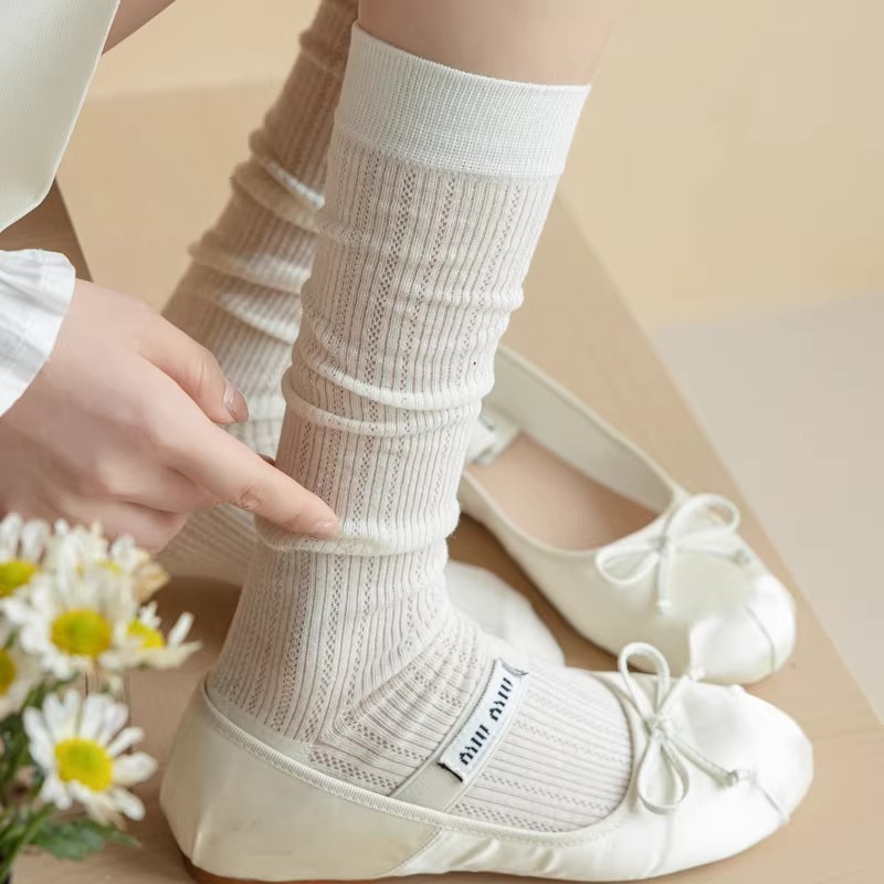 芭蕾风袜子女夏季薄款白色堆堆袜miu系中筒袜长筒长袜夏天小腿袜|undefined