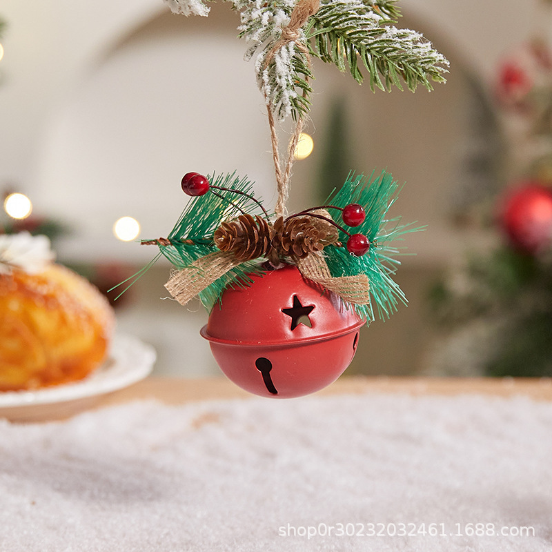 国境を越えた売れ筋クリスマスベルペンダントクリエイティブメタルベル松ぼっくりクリスマス装飾ペンダントダブルベル卸売|undefined