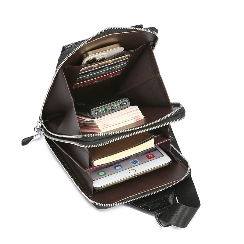 Retro fashionable chest bag, one-shoulder bag, universal capacious card holder, shoulder bag, crocodile print