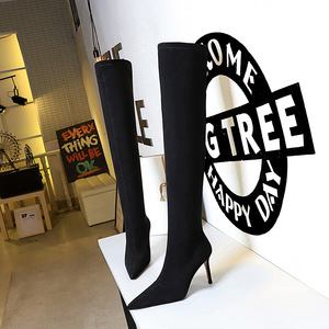 315-A6 European and American Style Winter Fashion Simple Thin Heel High Heel Slim Slim Slim Tapered Suede Knee High Boot