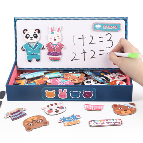 Children's magnetic puzzles, clothes changing, puzzle games, bear animal dressing up, magnetic stickers, early education educational toys wholesale