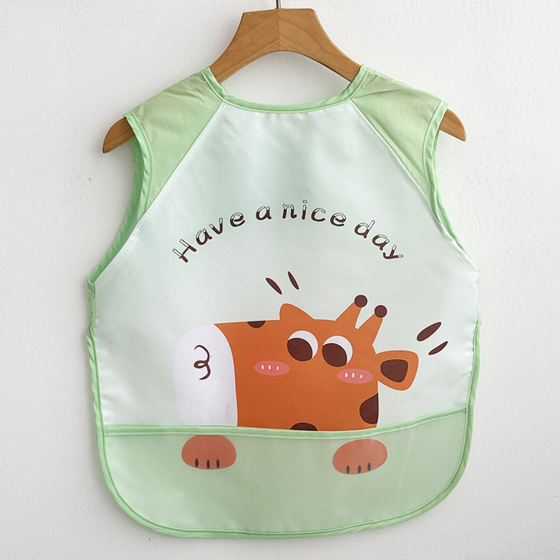 子供用防水スモック、ベビーサマーノースリーブライスバッグ、ベビー食事防汚服、ツーピースよだれかけ、逆着用|undefined