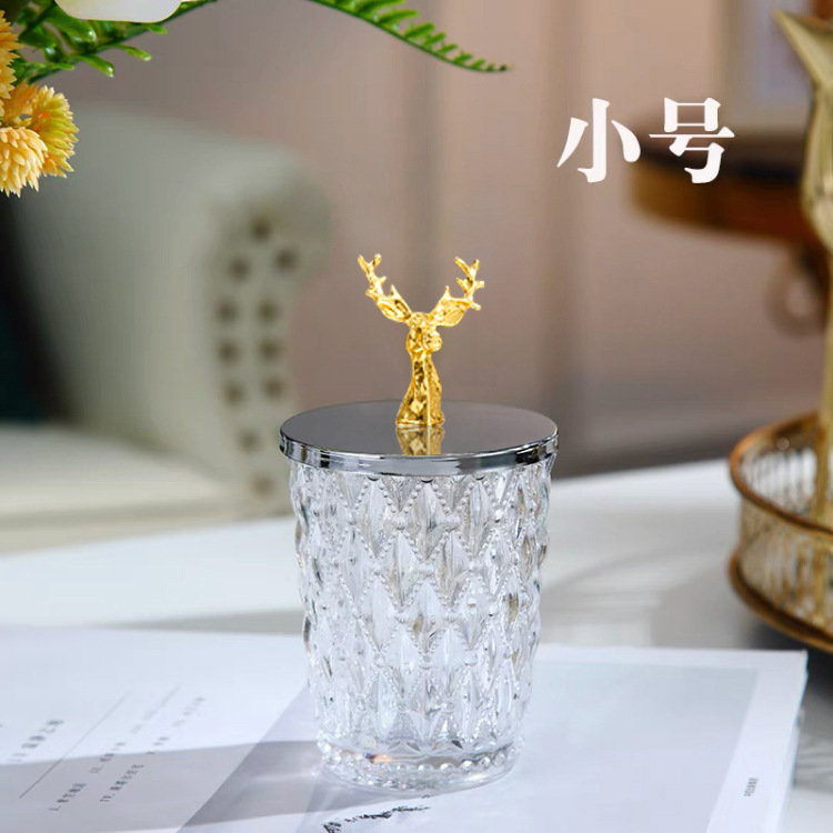 Cabeza de ciervo de metal nórdico cristal decoración de vidrio almacenar palillos de dientes caja de algodón almacenamiento creativo sala de estar lata de azúcar