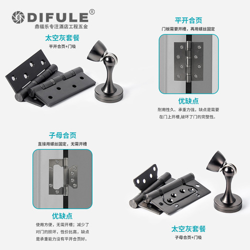 Wooden door handle lock zinc alloy indoor silent door lock modern simple bedroom door split lock mechanical lock black