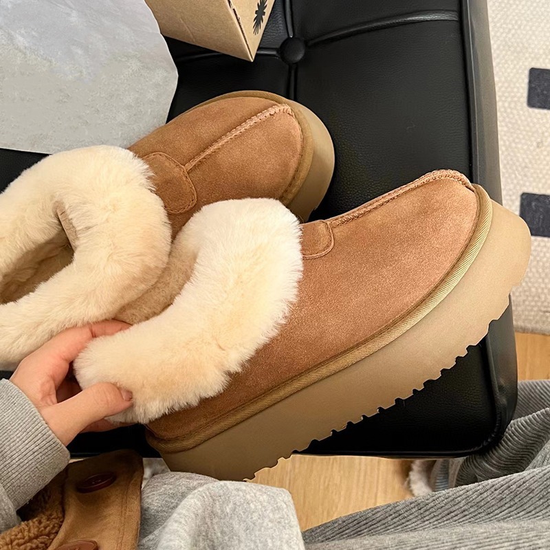 New cotton winter shoes for women with fleece thick-soled and short-tube fur integrated snow boots_voghion.com