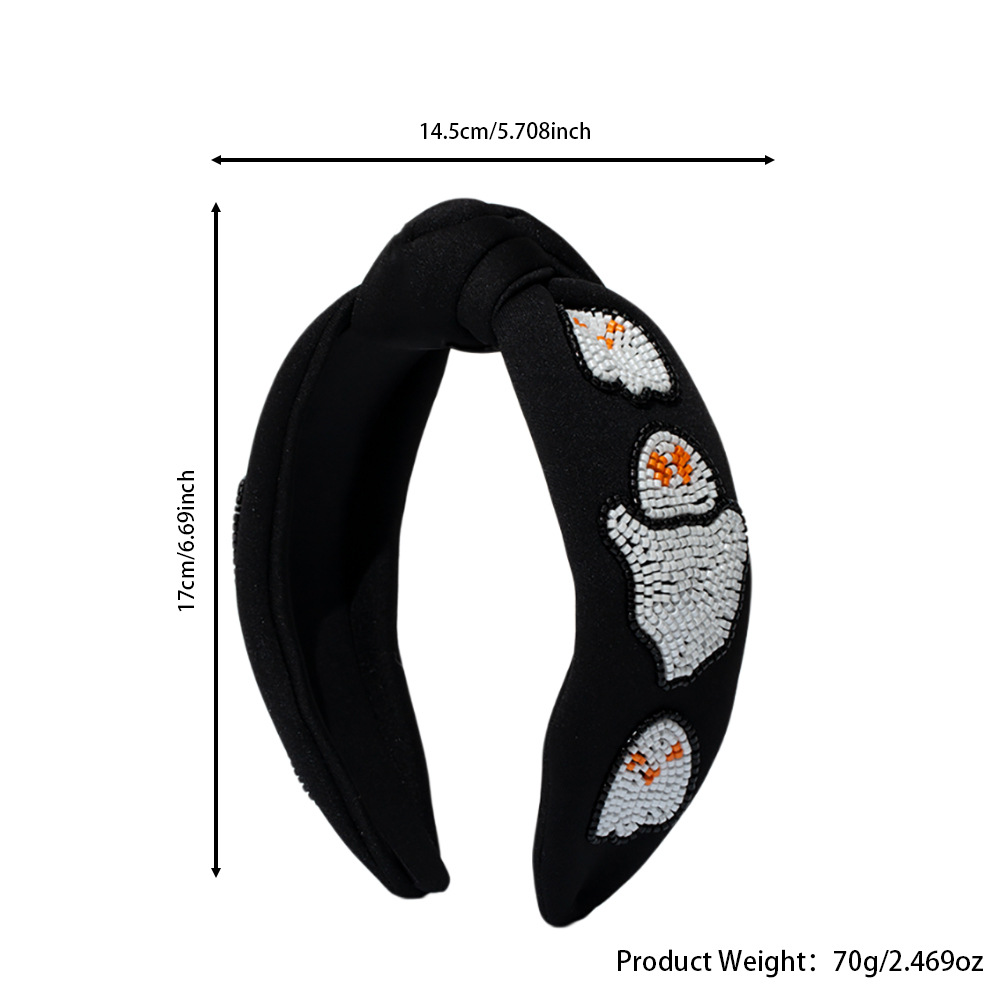 Hip-Hop, Retro, Funny Style Women's Hip-Hop Retro Funny Halloween Pattern Pumpkin Ghost Cloth Seed Bead Hair Band