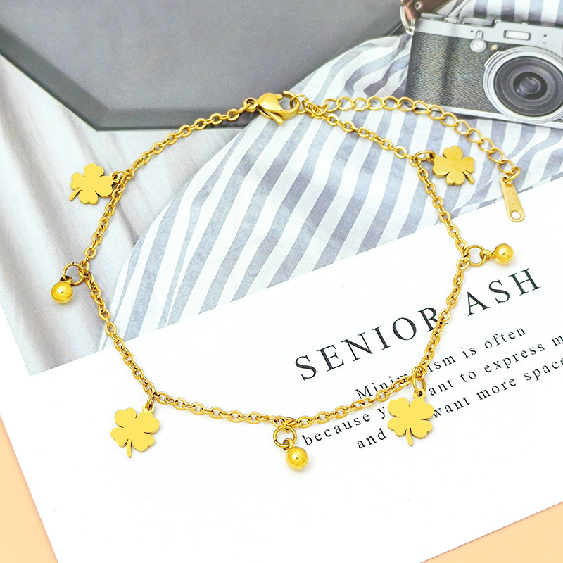 Lucky Four-Leaf Clover Bracelet Titanium Steel Ins Design Korean Fashion Stylish Versatile Bracelet Women's Jewelry Transfer Beads Lucky Four-Leaf Clover Bracelet Titanium Steel Ins Design Korean Fashion Stylish Versatile Bracelet Women's Jewelry Transfer Beads