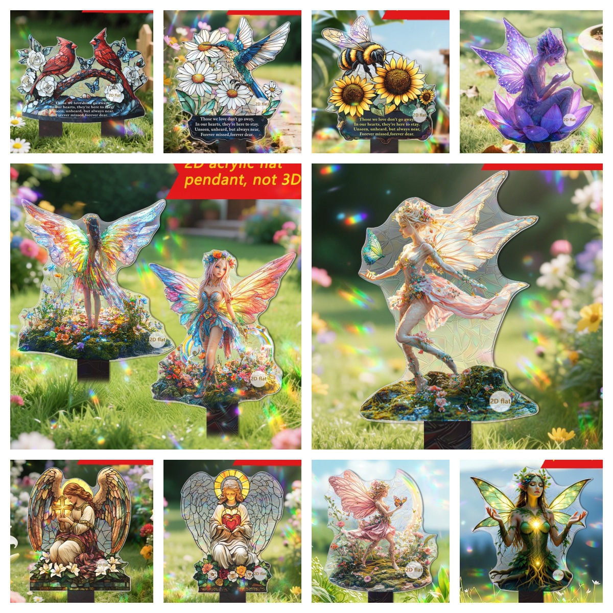 跨境花丛中的仙子2D亚克力彩膜地插炫光彩色户外花园草坪园艺装饰