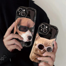 适用苹果14promax手机壳情侣iPhone13甜酷墨镜猫狗11/12mini防摔