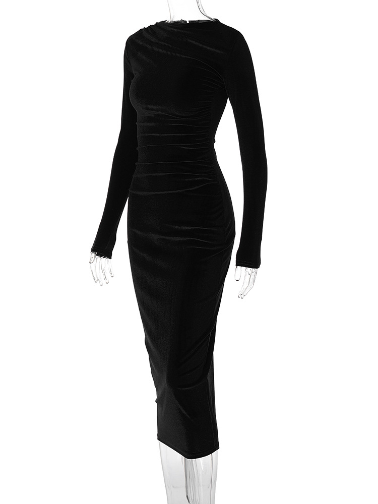 462g Weight Midi Dress Dress Length Type Long Sleeve Sleeve Length Velvet Dress Dresses Type Spandex, Polyester Fabric Type Mid Waist Waist Line Banquet, Evening Party Occasion Round Neck Neckline Slim Fit Type Solid Color Pattern Spring Season Women's Gender Elegant Style Wholesale Women's Elegant Solid Color Banquet Evening Party Round Neck Long Sleeve Velvet Dress 26