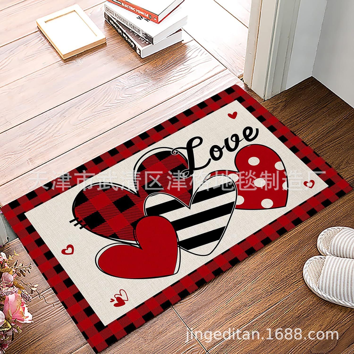 Amazon cross-border Valentine's Day series floor mat dwarf kart absorbent door mat red love foot mat